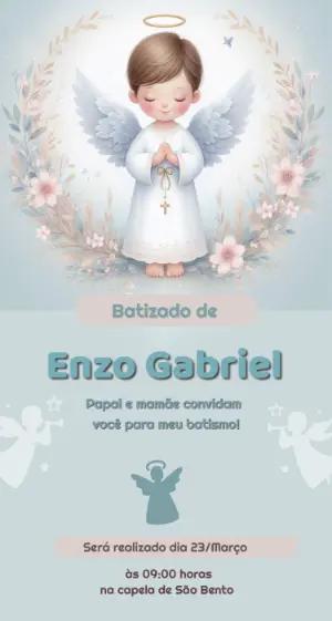 Convite de Batismo Menino Anjo Aquarela para Editar