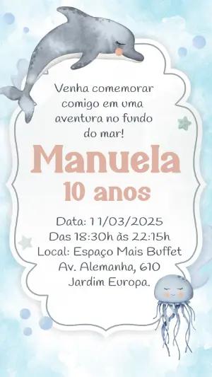 Convite Aniversário Fundo do Mar com Golfinho para Editar Online