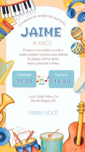 Convite de Aniversário Musical Colorido para Editar
