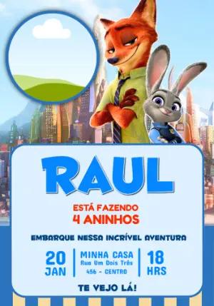 Convite de Aniversário Zootopia com Foto para Editar Online