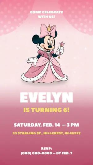 Princess Minnie Mouse Birthday Invitation Editable Template