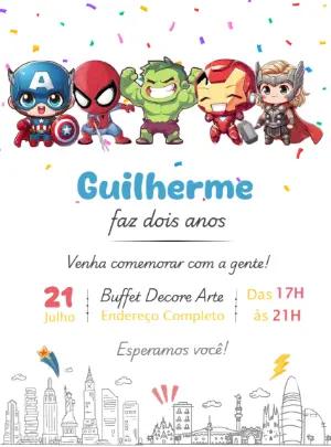 Convite de Aniversário Vingadores Infantil para Editar