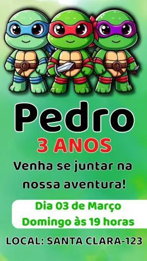 Convite de Aniversário Tartarugas Ninja Fofo para Editar