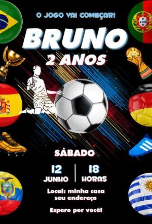 Convite de Aniversário Futebol Copa do Mundo Editável