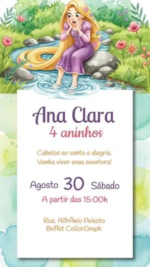 Convite Aniversário Enrolados Rapunzel para Editar Online