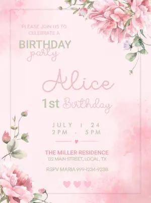 Pink Floral Birthday Party Invitation Editable Online