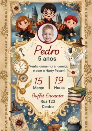 Convite de Aniversário Harry Potter com Foto para Editar
