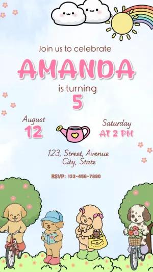 Cute Puppy Birthday Invitation | Editable Cartoon Template