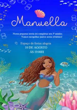 Convite de Aniversário Pequena Sereia para Editar Online