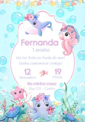 Convite de Aniversário Fundo do Mar Aquarela para Editar
