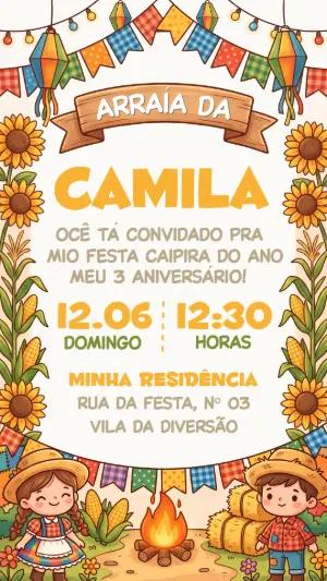Convite de Aniversário Arraiá Junino Infantil para Editar