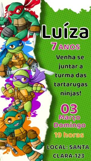 Convite Digital Tartarugas Ninjas para Aniversário Infantil