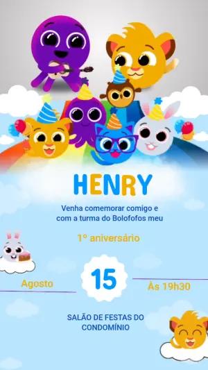 Convite Animado Bolofofos para Aniversário Infantil Editável