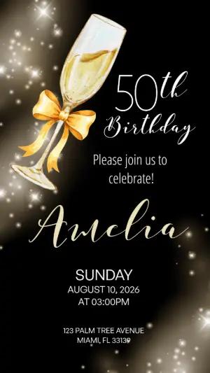 Elegant 50th Birthday Invitation with Champagne Editable Template