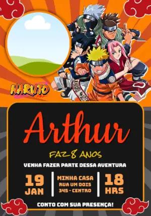 Convite Digital Editável Aniversário Infantil Tema Naruto