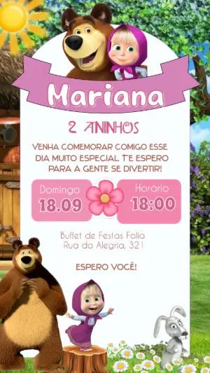 Convite Aniversário Masha e o Urso para Editar Online