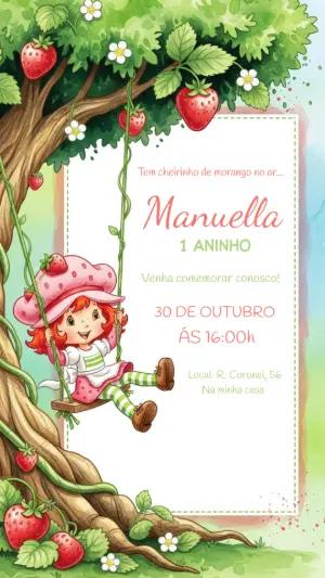 Convite de Aniversário Moranguinho Clássica para Editar Online