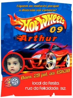 Convite Aniversário Hot Wheels com Foto para Editar Online