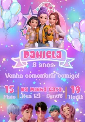 Convite de Aniversário Guerreiras do K-Pop para Editar