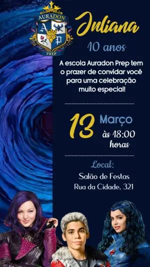 Convite de Aniversário Descendentes Digital para Editar e Enviar