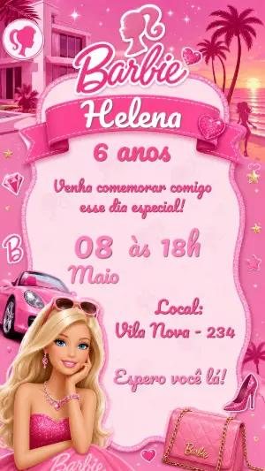 Convite de Aniversário Barbie Rosa e Glitter para Editar