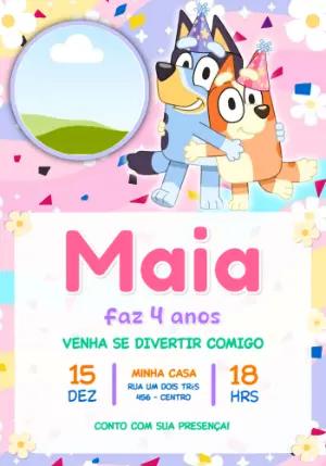 Convite de Aniversário Bluey e Bingo Colorido para Editar