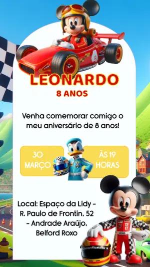 Convite de Aniversário Mickey Corrida 3D para Editar