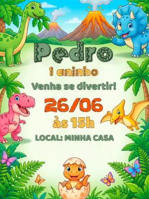 Convite de Aniversário Dinossauro Baby Fofo para Editar