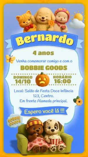 Convite de Aniversário Bobbie Goods com Animais Fofos para Editar