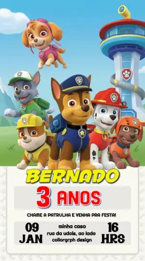 Convite de Aniversário Patrulha Canina Colorido para Editar