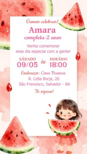 Convite de Aniversário Infantil Tema Melancia para Editar