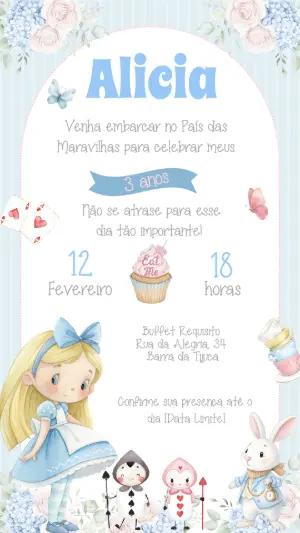Convite de Aniversário Alice no País das Maravilhas Editável
