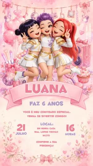 Convite de Aniversário Guerreiras do K-pop para Editar