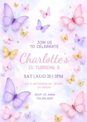 Editable Butterfly Birthday Invitation with Pastel Colors