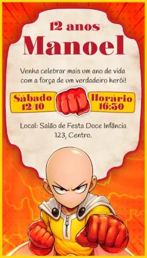 Convite de Aniversário One Punch Man com Saitama para Editar