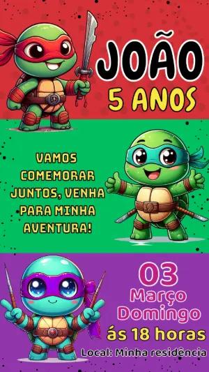 Convite Digital Tartarugas Ninjas Infantil Editável