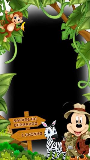 Moldura de Aniversário Safari do Mickey para Editar Online