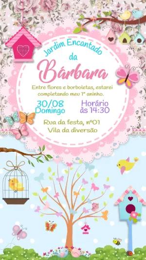 Convite de Aniversário Jardim Encantado Delicado para Editar