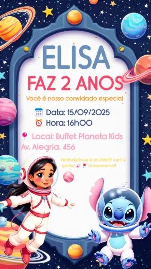 Convite de Aniversário Stitch Astronauta para Editar Online