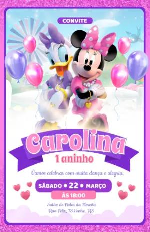 Convite de Aniversário Minnie e Margarida Rosa Editável