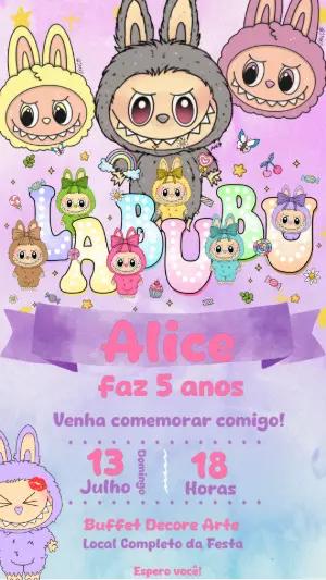 Convite Animado Aniversário Labubus para Editar Online
