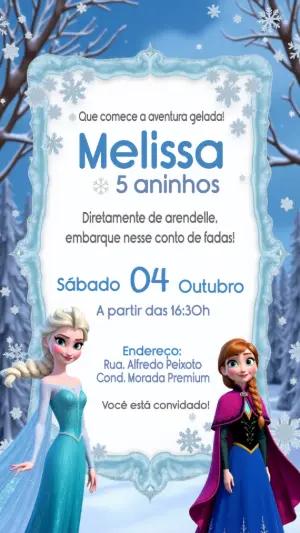 Convite Aniversário Frozen com Elsa e Anna para Editar Online