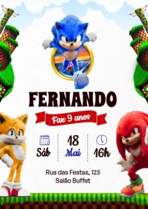 Convite de Aniversário Sonic Filme para Editar e Enviar
