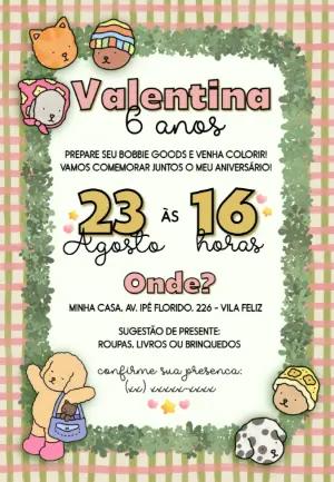 Convite Aniversário Bobbie Goods com Personagens Fofos para Editar