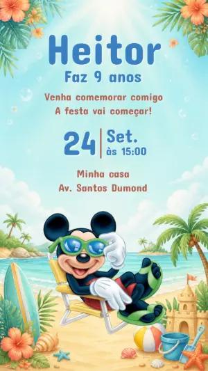 Convite de Aniversário Mickey Praia Editável