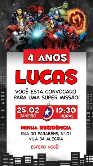 Convite de Aniversário Super-Heróis Vingadores Editável