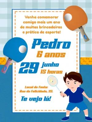 Convite Aniversário Ping Pong e Esportes para Editar Online