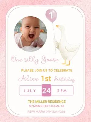 Silly Goose 1st Birthday Invitation Editable Template