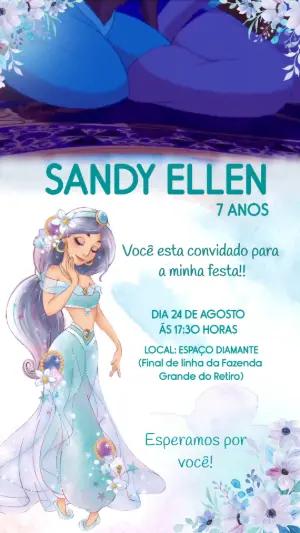 Convite Animado Aniversário Princesa Jasmine para Editar Online