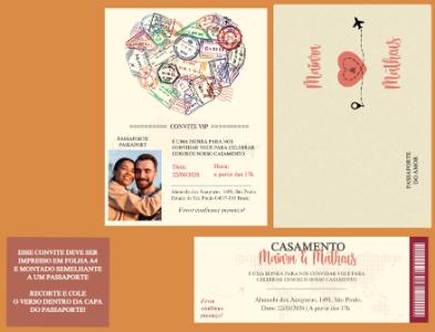 Convite de Casamento Criativo Tema Viagem Passaporte Editável